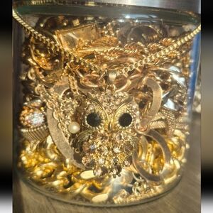 Gold Tone Mystery Jewelry Jar